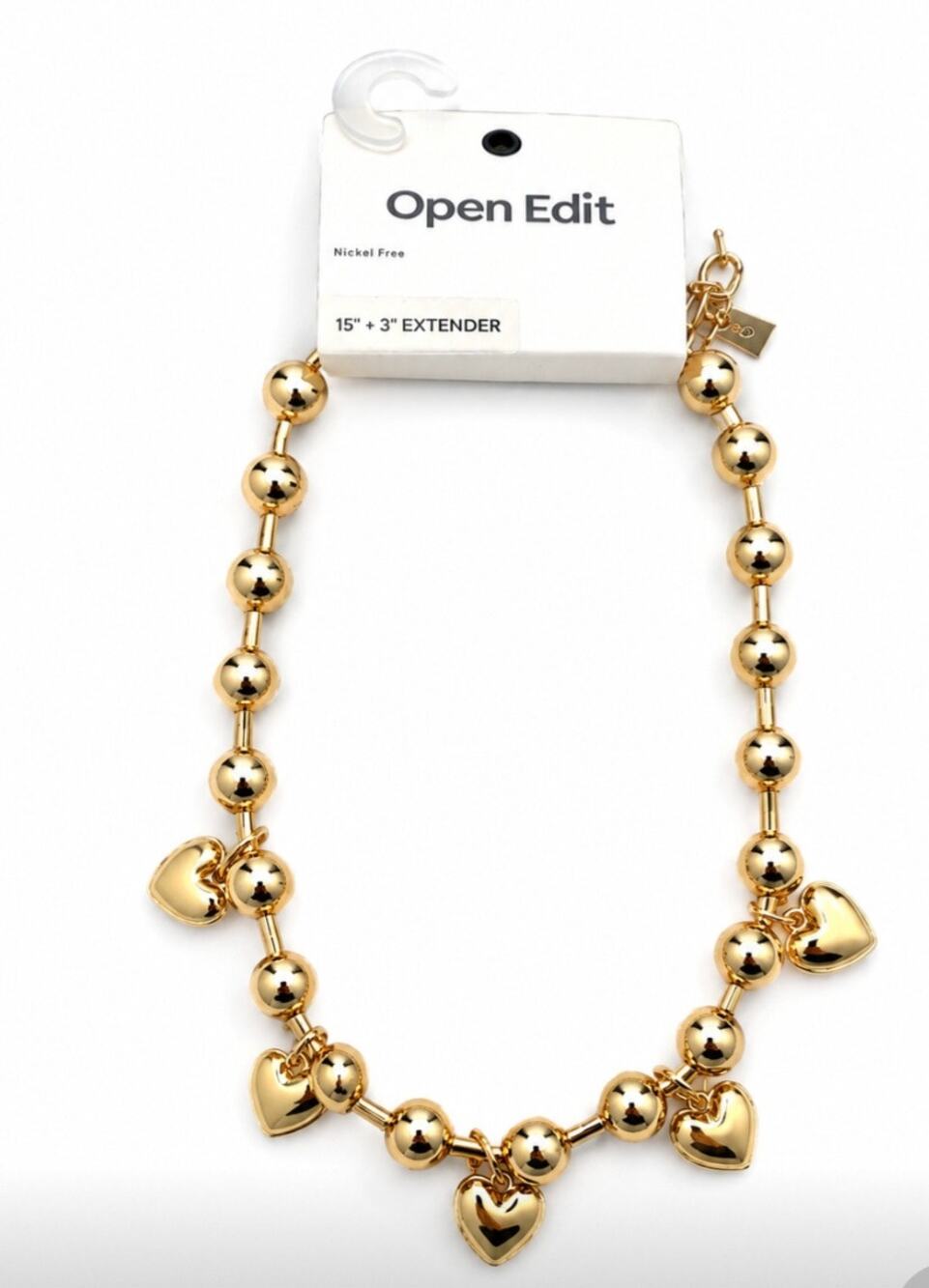 Nordstrom Open Edit Gold Bead Heart Necklace New